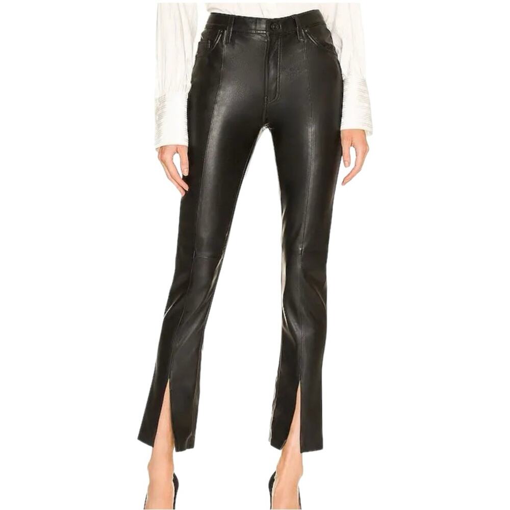 NWT Hudson Barbara Faux Leather Front Slits Black Pants 31 in Black Beauty